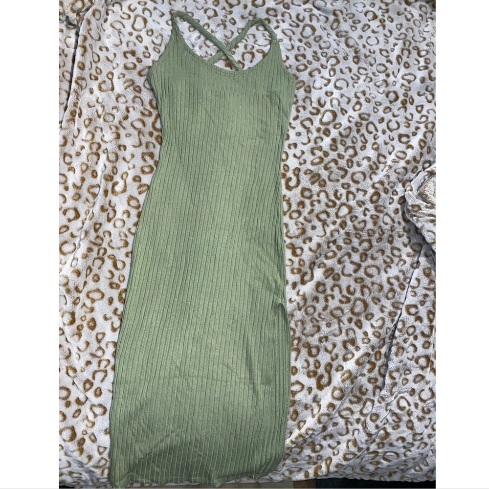 Green Ribbed Bodycon Dress
